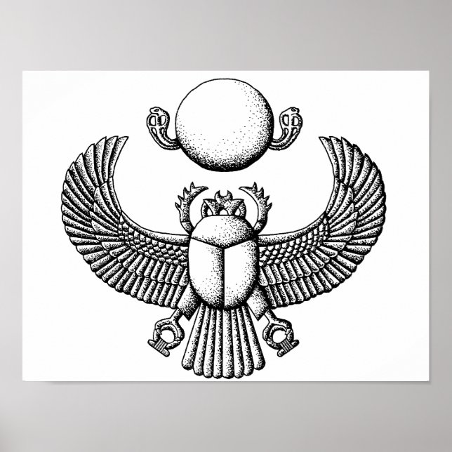 Poster Antigo Egípcio Scarab Negro e Branco (Frente)