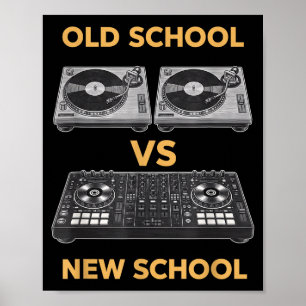 Poster Antigo estilo vs novo estilo toca-discos de DJ vs
