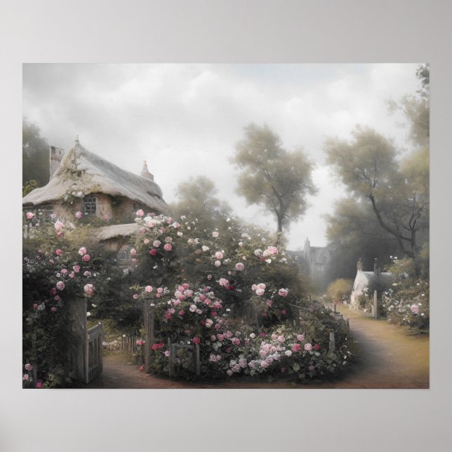 Poster Antigo jardim de rosa de algodão em inglês - arte  (Frente)
