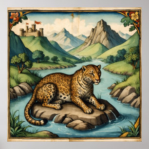 Poster Antigo Leopardo Medieval na Arte Natureza