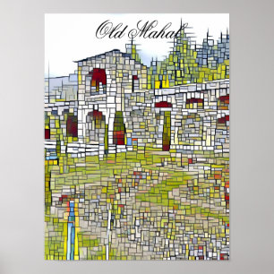 Poster Antigo Mahal Historical Ruins Abstrato Art Wall De