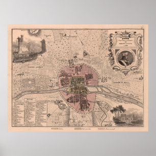 Poster Antigo Mapa da França em Paris (1869) Vintage Cap