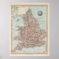 Antigo Mapa da Inglaterra (1850) - Vintage UK Atla