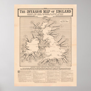 Poster Antigo Mapa da Invasão das Ilhas Britânicas (190