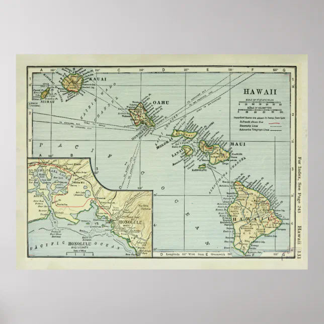 Hawaiian Air アートマップ ビンテージポスター Poster Antigo mapa das ilhas do Havaí (1921) Vintage hava | Zazzle