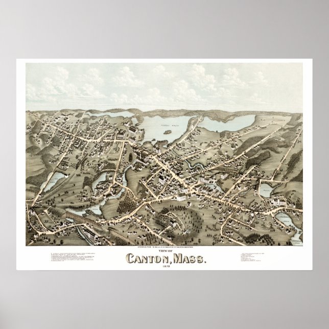 Poster Antigo mapa de Cantão, Massachusetts, em 1878 (Frente)