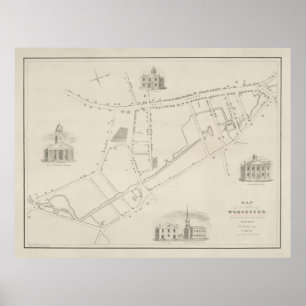 Poster Antigo Mapa de MÃES do Worcester (1829) Vintage M