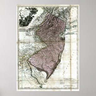 Poster Antigo Mapa de Nova Jersey, 1777