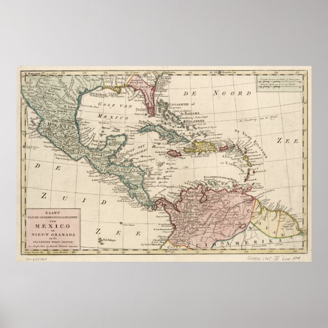 Poster Antigo mapa do Caribe das Índias Ocidentais (1765) (Frente)