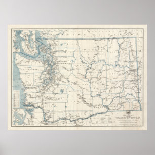 Poster Antigo Mapa do Estado de Washington (1925)