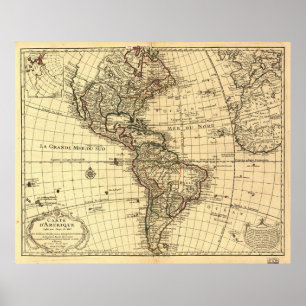 Pôster Antigo mapa do hemisfério ocidental. Francês 1780