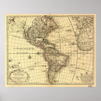 Pôster Antigo mapa do hemisfério ocidental. Francês 1780