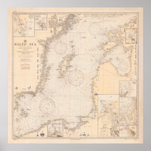 Poster Antigo Mapa do Mar Báltico (1923)