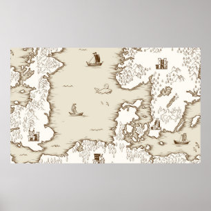 Poster Antigo mapa do Mar do Norte, da Grã-Bretanha e da 