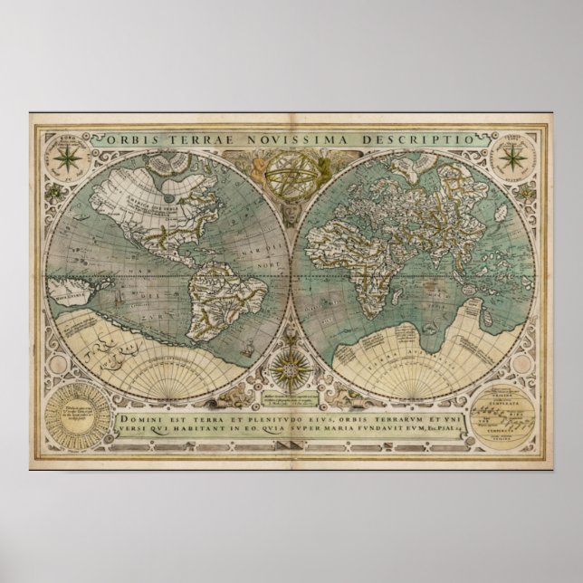 Poster Antigo mapa do mundo 1700 (Frente)