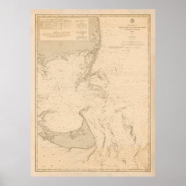 Poster Antigo Mapa do Nantucket e do Cabo Cod (1893) (Frente)