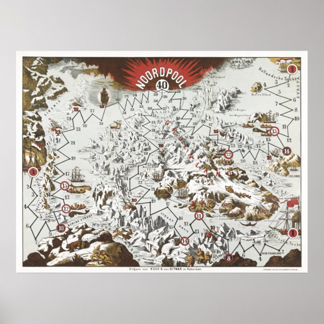 Poster Antigo mapa do polo norte (Frente)