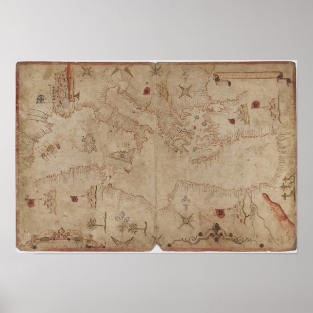 Poster Antigo mapa marítimo mediterrânico (Frente)