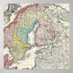 Pôster Antigo mapa mundial da Europa Norte