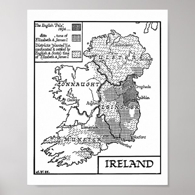 Poster Antigo Mapa Mundial Da Ilustração Da Irlanda (Frente)