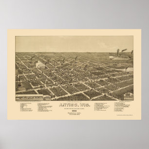 Poster Antigo, mapa panorâmico dos WI - 1886