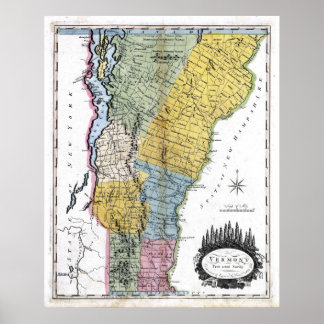 Poster Antigo Mapa Vermont 1814