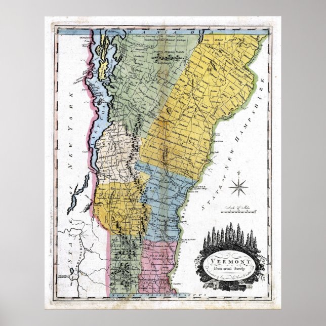 Poster Antigo Mapa Vermont 1814 (Frente)