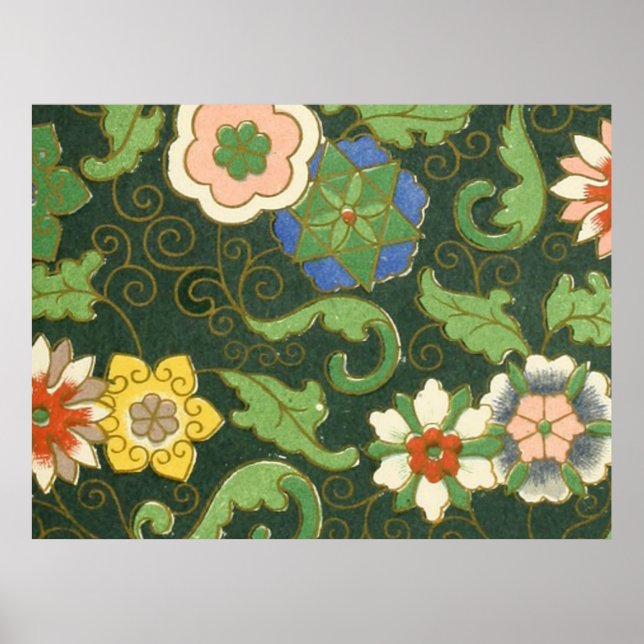 Pôster Antigo Padrão Chinês de Cloisonné: Jade Verde (Frente)