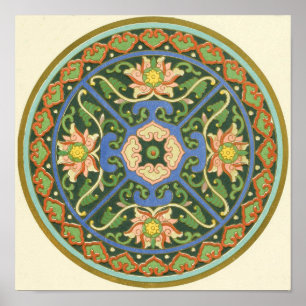 Pôster Antigo Padrão Chinês de Cloisonné: Jade Verde