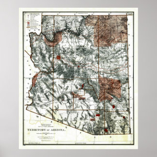 Poster Antigo Território de 1887 do Mapa de Arizonas