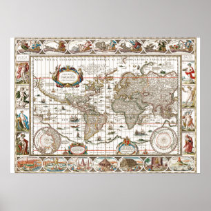 Poster Antigos Continentes de Mapa do Atlas do Velho Mund