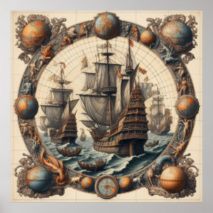 Poster Antigos navios de navegação neerlandeses (Países B