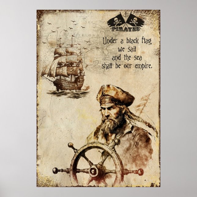 Poster Antigos Piratas do Navio Caribe Sinalizador do Cap (Frente)