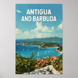 Poster Antígua e Barbuda Ilustração Retro Viagem de Arte