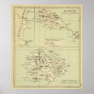 Pôster Antígua litografou o mapa