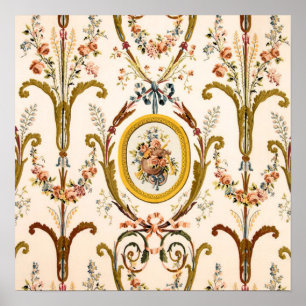 Poster Antiguamente francês Rococo Floral Dourado Cream E