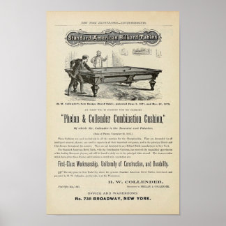 Poster Antiguidade 1874 Mesas de Bilhar
