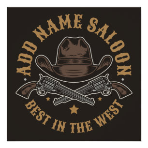 Pôster Antiguidade Armas de Cowboy ADD NOME Velho Salão O