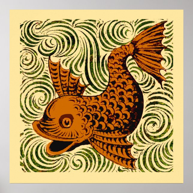 Poster Antiguidade de Peixe Azulejo Antigo (Frente)