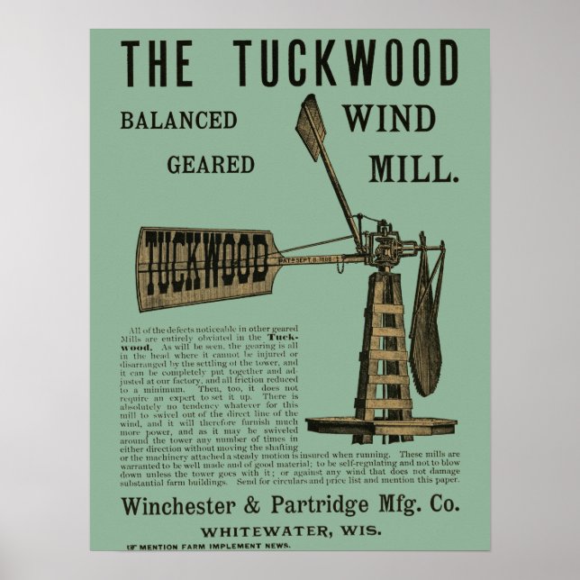 Poster Antiguidade Do Vento Do Tuckwood Whitewater Wis 18 (Frente)