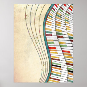 Poster Antiguidade retro das cores do piano ondulado
