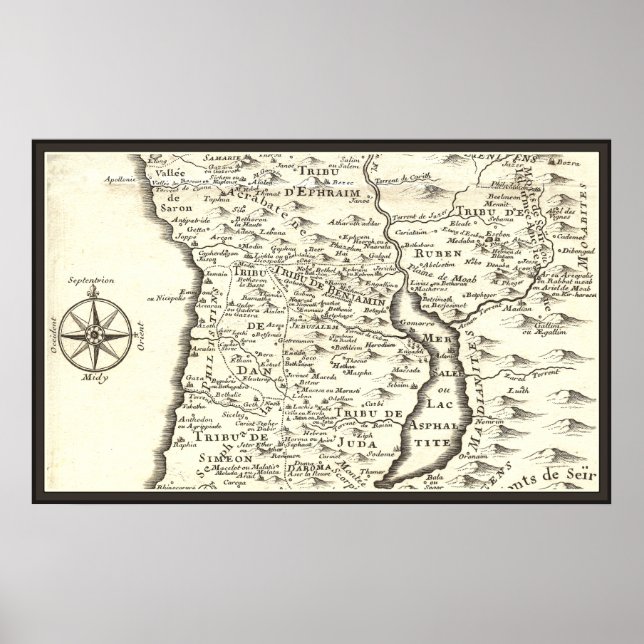 Poster Antiguidades do Mapa de Israel, Jerusalém, Mar do  (Frente)