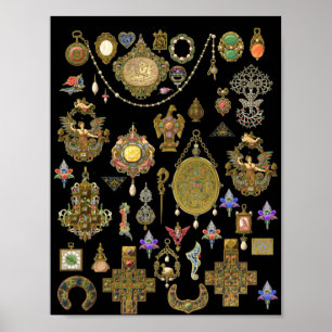 Poster Antiquado vitoriano, nouveau e arte joalharia deco