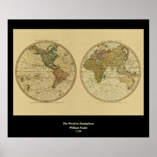 Poster Antique 1786 Mapa Mundial de William Faden