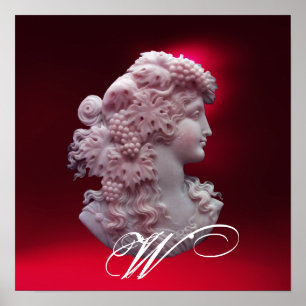 POSTER ANTIQUE CAMEO,SENHORA COM MONOGRAMA DE UVAS