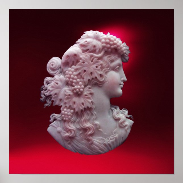 PÔSTER ANTIQUE CAMEO,SENHORA COM UVAS E GRÁVINAS (Frente)