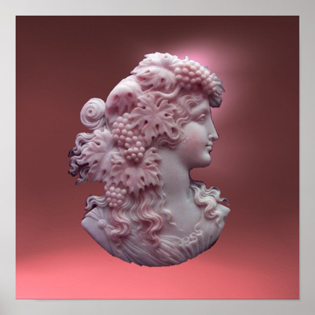 PÔSTER ANTIQUE CAMEO,SENHORA COM UVAS E GRÁVINAS (Frente)