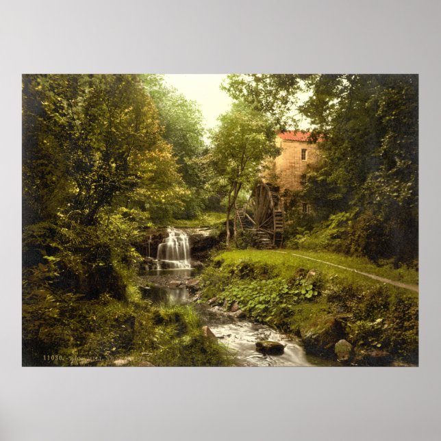 Pôster Antique England Water Mill, Whitby Yorkshire (Frente)