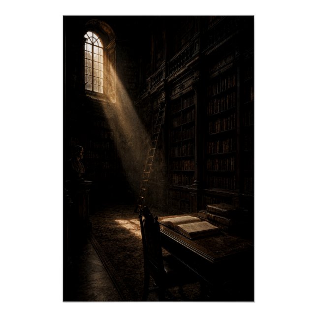 Pôster Antique Library Dramatic Sunlight Wall Art (Frente)