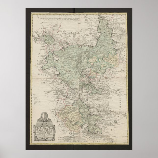 Poster Antique Magdeburg Map, Vintage German Cartography  (Frente)